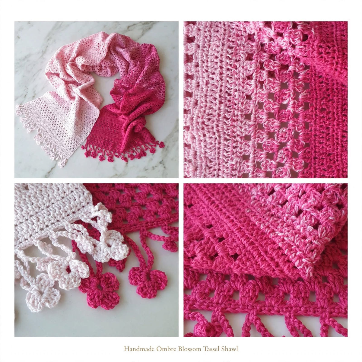 Handmade Crochet Shawl & Scarf – Light & Dark Pink Dyed Net Design