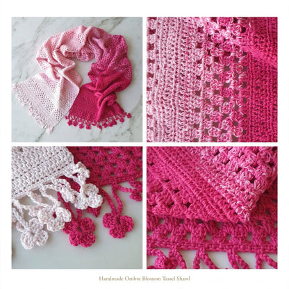 Handmade Crochet Shawl & Scarf – Light & Dark Pink Dyed Net Design
