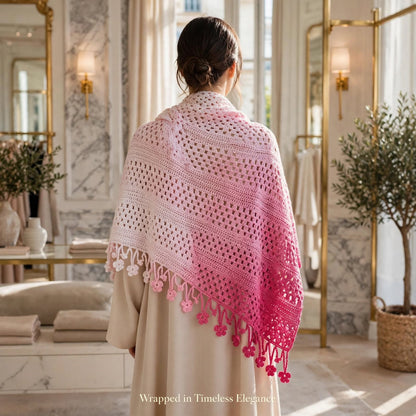 Handmade Crochet Shawl & Scarf – Light & Dark Pink Dyed Net Design