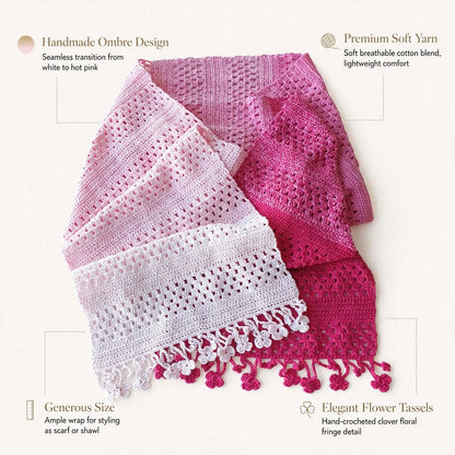 Handmade Crochet Shawl & Scarf – Light & Dark Pink Dyed Net Design