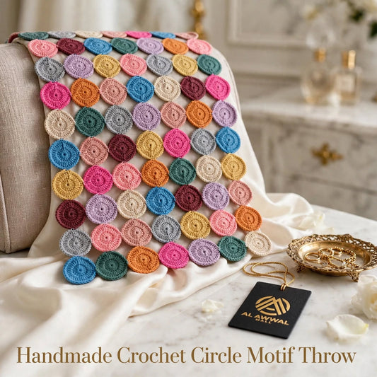 Handmade Crochet Decorative Throw – Colorful Round Floral Design