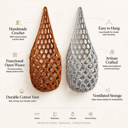Handmade Crochet Mesh Wall Pocket Organizer – 2 Unique Color Options