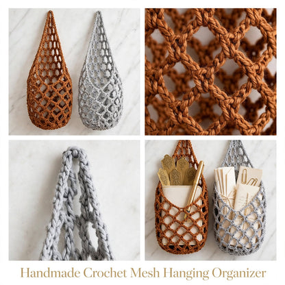 Handmade Crochet Mesh Wall Pocket Organizer – 2 Unique Color Options
