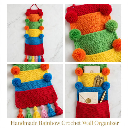 Handmade Crochet Single Wall Pocket Organizer – 5 Dark Color Pockets
