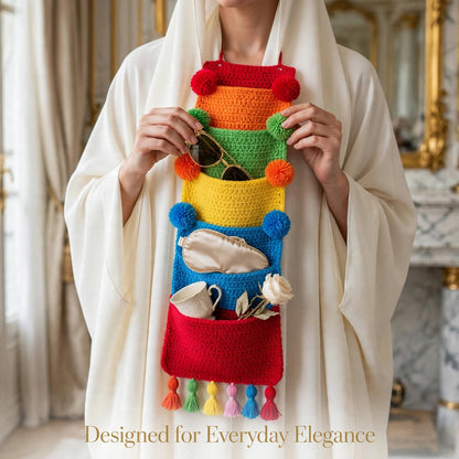 Handmade Crochet Single Wall Pocket Organizer – 5 Dark Color Pockets