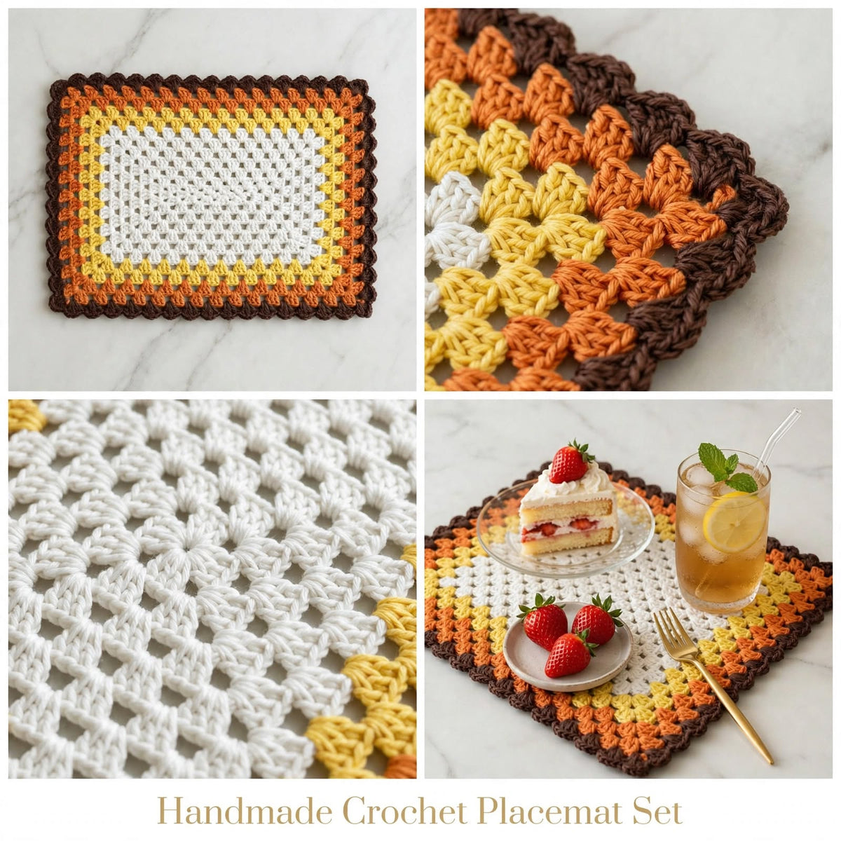 Handmade Crochet Square Table Mat – Elegant Tea & Serving Decor