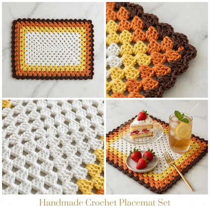 Handmade Crochet Square Table Mat – Elegant Tea & Serving Decor