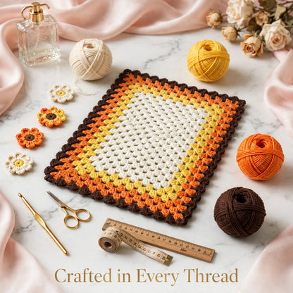 Handmade Crochet Square Table Mat – Elegant Tea & Serving Decor