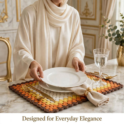 Handmade Crochet Square Table Mat – Elegant Tea & Serving Decor