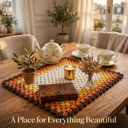 Handmade Crochet Square Table Mat – Elegant Tea & Serving Decor