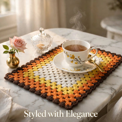 Handmade Crochet Square Table Mat – Elegant Tea & Serving Decor