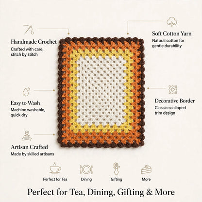 Handmade Crochet Square Table Mat – Elegant Tea & Serving Decor