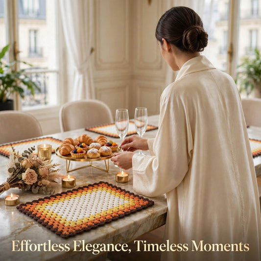 Handmade Crochet Square Table Mat – Elegant Tea & Serving Decor