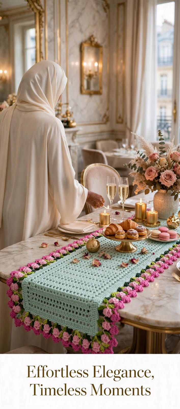 Handmade Crochet Square Table Mat – Pink & Purple Floral Border