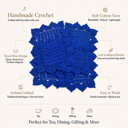 Handmade Crochet Navy Blue Table Mat – Unique Cornered Lace-Style Border