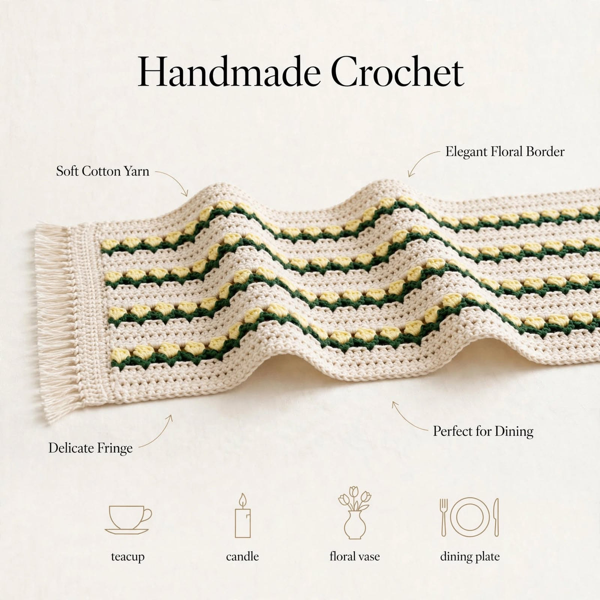 Handmade Crochet Table Runner – Simple & Elegant Table Decor