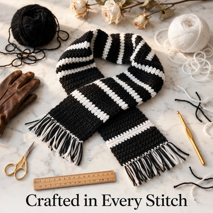 Handmade Crochet Black & White Scarf – Simple & Stylish Winter Wrap