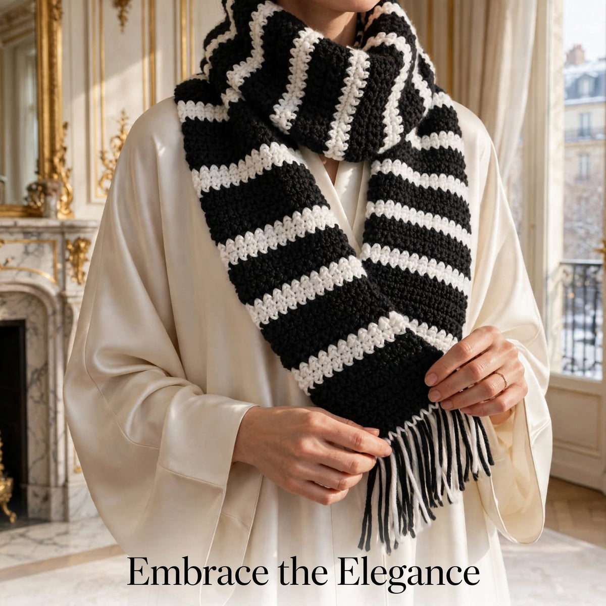 Handmade Crochet Black & White Scarf – Simple & Stylish Winter Wrap