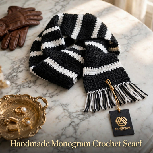 Handmade Crochet Black & White Scarf – Simple & Stylish Winter Wrap