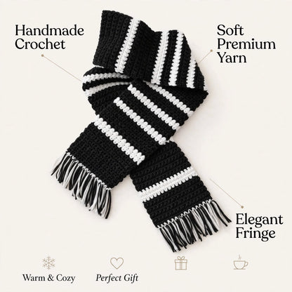 Handmade Crochet Black & White Scarf – Simple & Stylish Winter Wrap