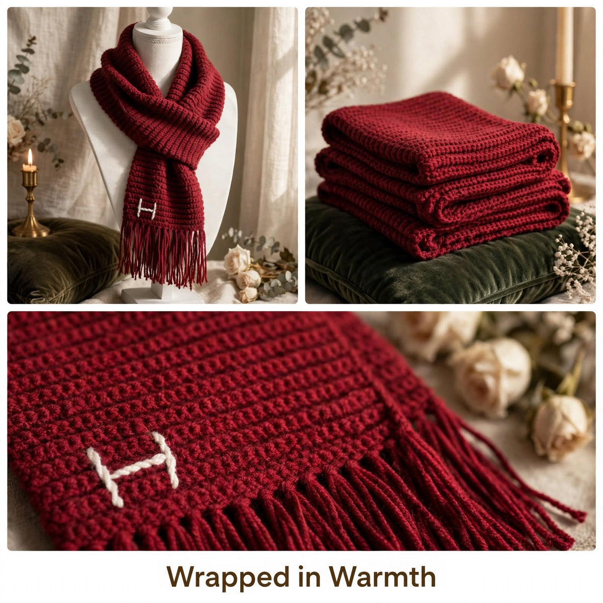 Handmade Crochet Maroon Scarf – Simple & Elegant Winter Wrap