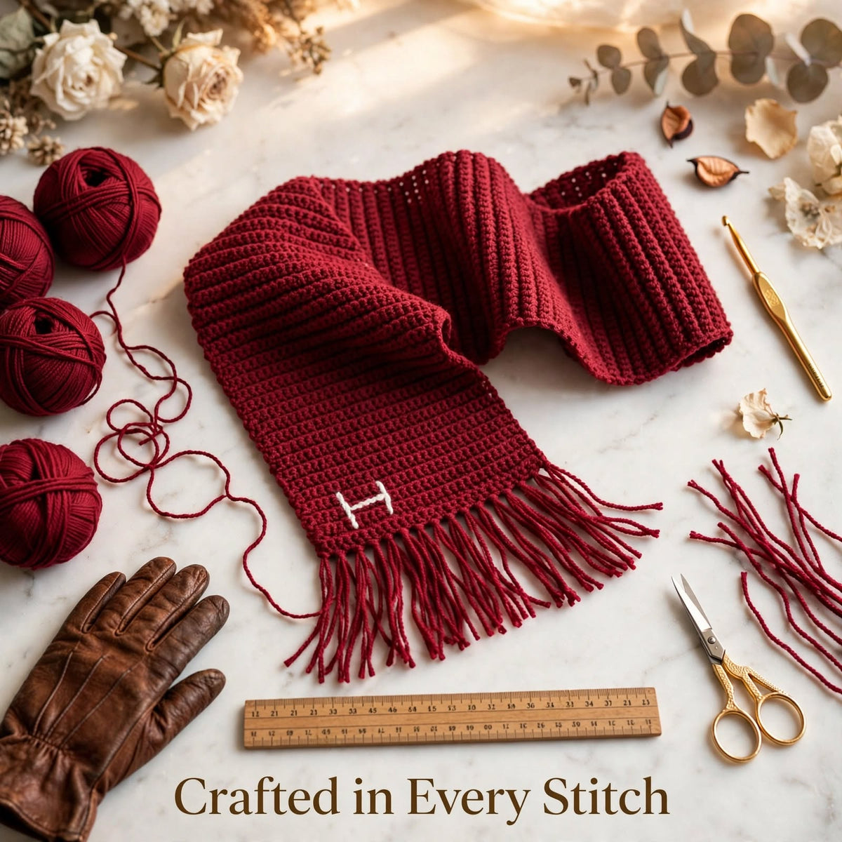 Handmade Crochet Maroon Scarf – Simple & Elegant Winter Wrap