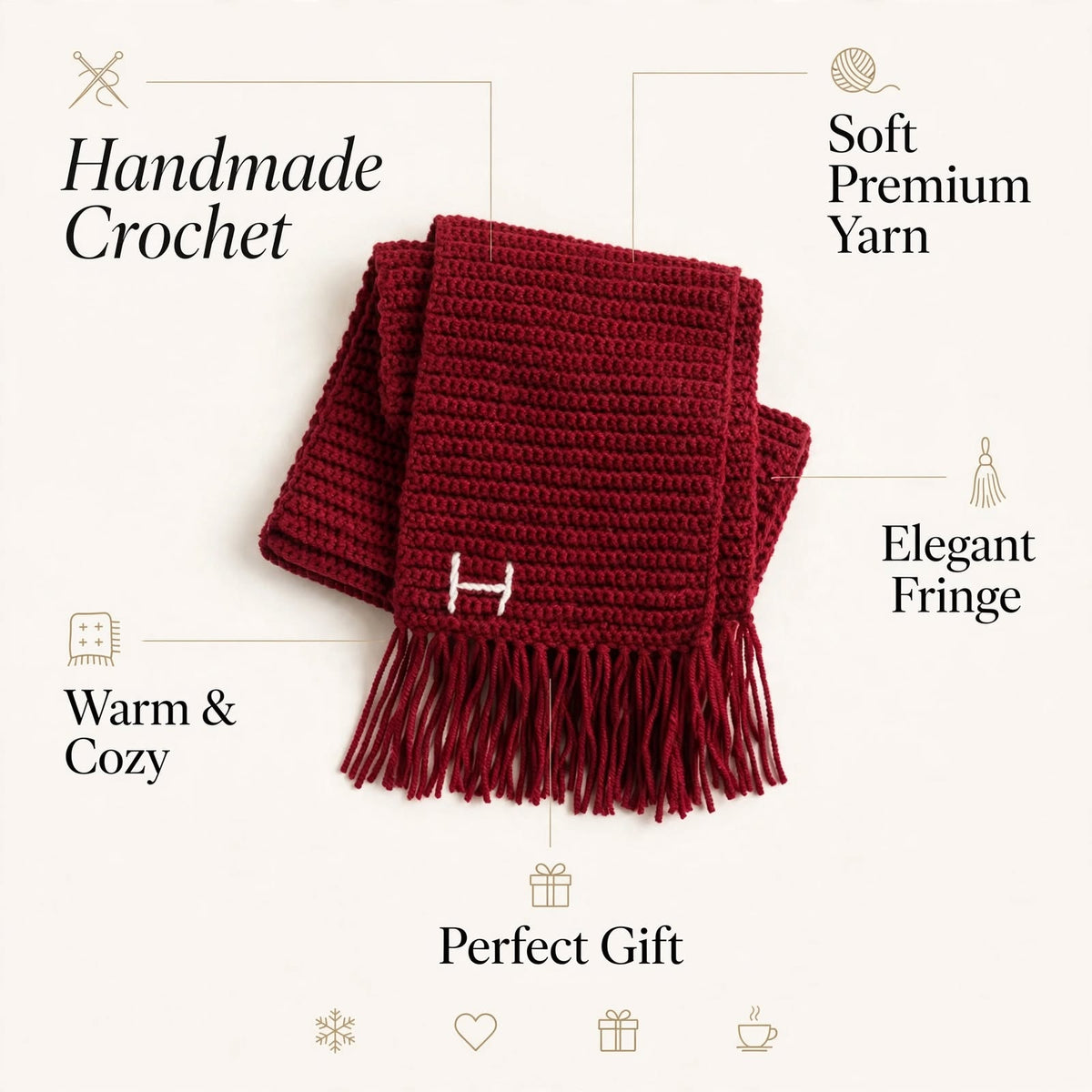 Handmade Crochet Maroon Scarf – Simple & Elegant Winter Wrap
