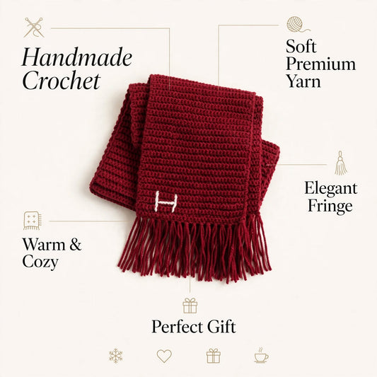 Handmade Crochet Maroon Scarf – Simple & Elegant Winter Wrap