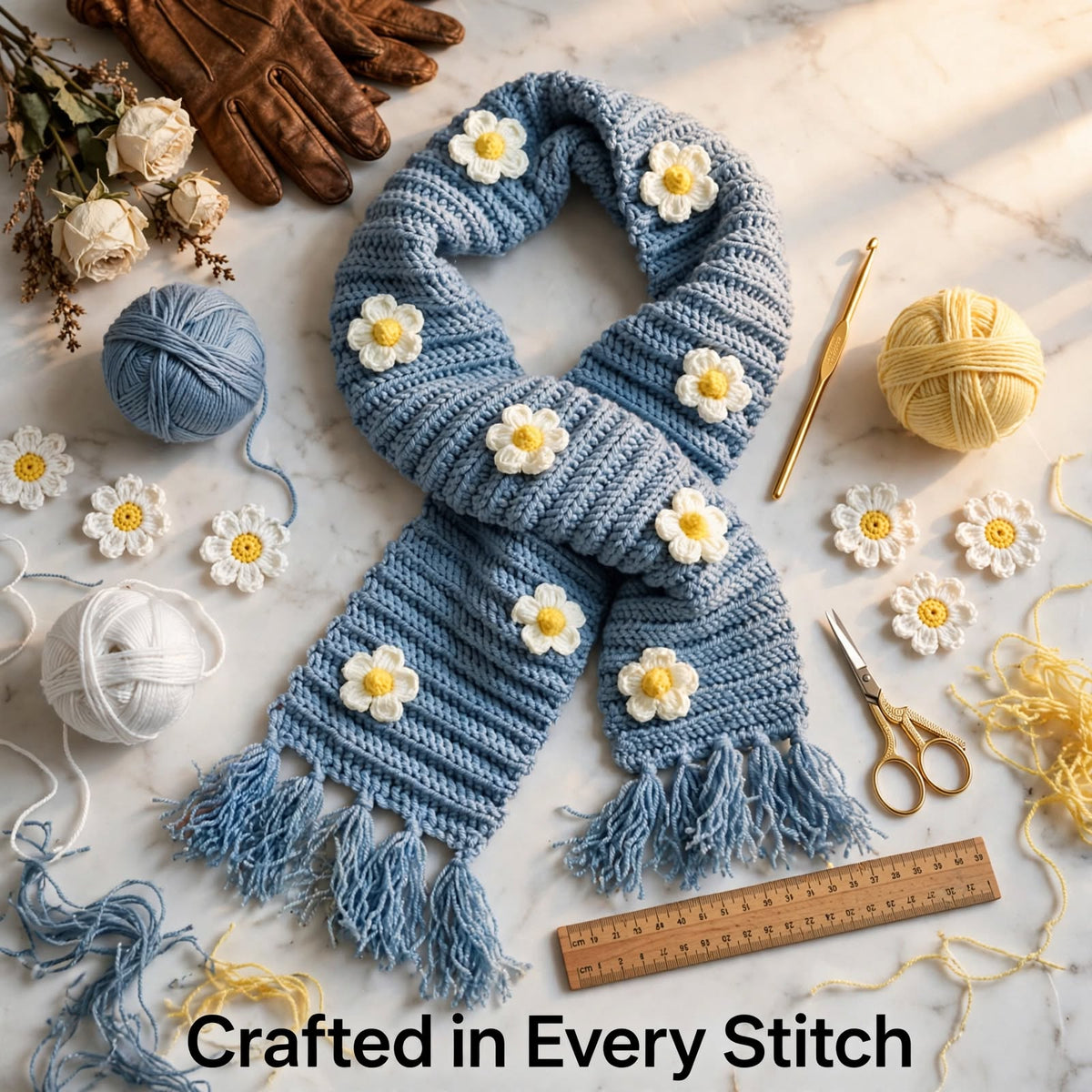 Handmade Crochet Floral Winter Scarf – Cozy & Stylish for Women & Girls
