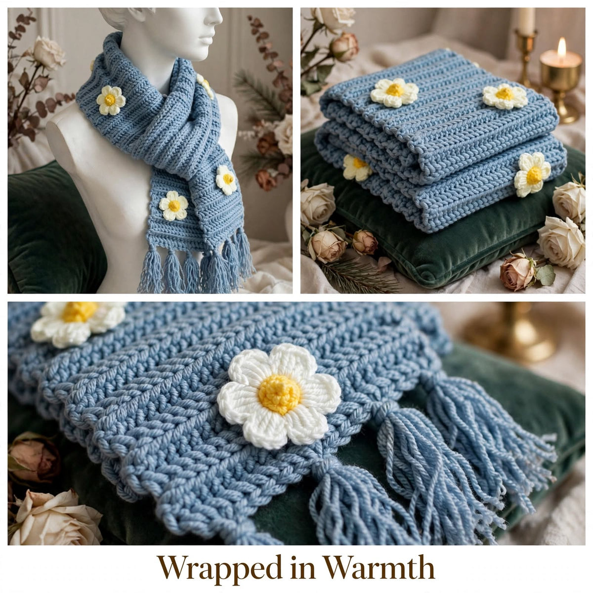 Handmade Crochet Floral Winter Scarf – Cozy & Stylish for Women & Girls