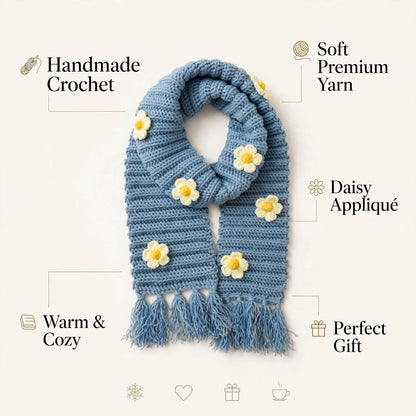 Handmade Crochet Floral Winter Scarf – Cozy & Stylish for Women & Girls