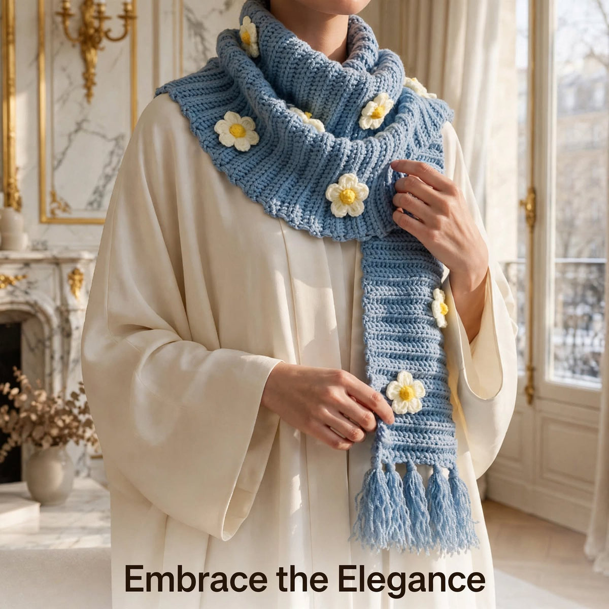 Handmade Crochet Floral Winter Scarf – Cozy & Stylish for Women & Girls