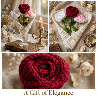 Handmade Crochet Flower Bouquet – White, Red & Pink Roses