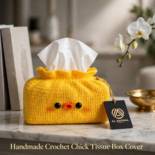 Handmade Crochet Baby Chick Tissue Box Cover – Dark Yellow Square Design