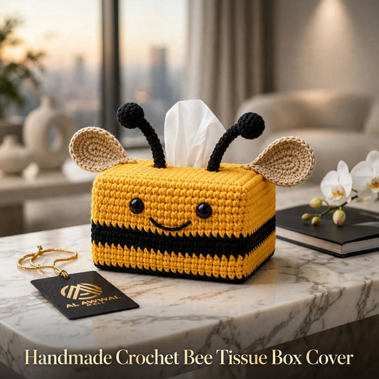 Handmade Crochet Honey Bee Tissue Box Cover – Square Black & Yellow Design