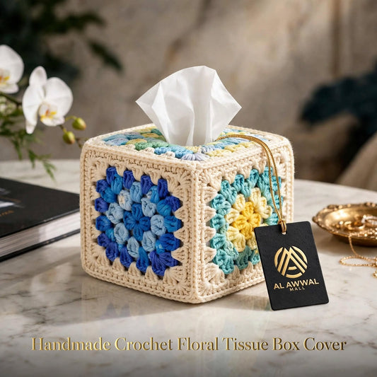 Handmade Crochet Square Tissue Box Cover – Floral Block Design