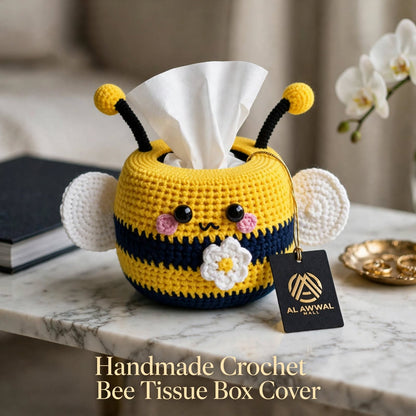 Handmade Crochet Honey Bee Tissue Box Cover – Black & Yellow