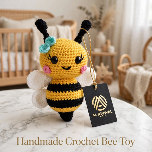 Cute Handmade Honey Bee Baby Soft Toy – Yellow & Black with White Fluffy Details