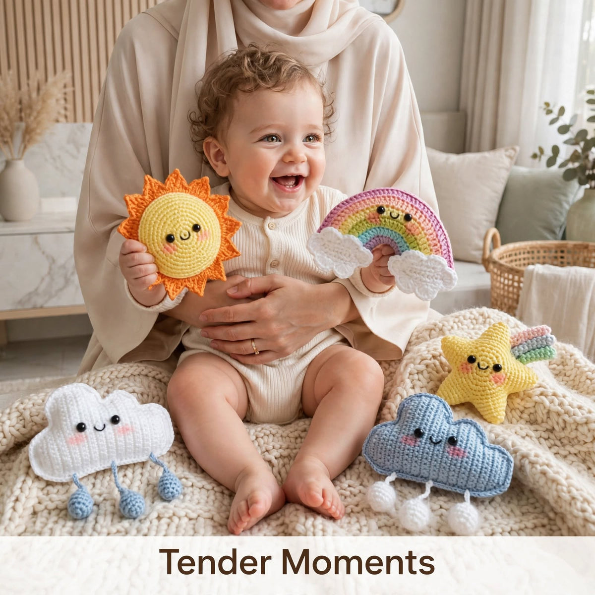 Cute Handmade Sky Theme Baby Soft Toy Set – Clouds, Sun, Rainbow & Star