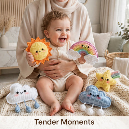 Cute Handmade Sky Theme Baby Soft Toy Set – Clouds, Sun, Rainbow & Star