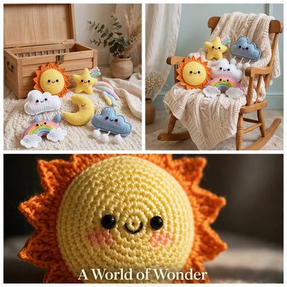 Cute Handmade Sky Theme Baby Soft Toy Set – Clouds, Sun, Rainbow & Star