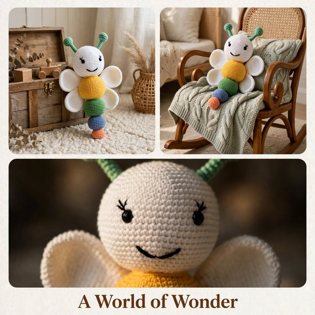 Cute Handmade Butterfly Baby Soft Toy – White Wings & Multicolor Body