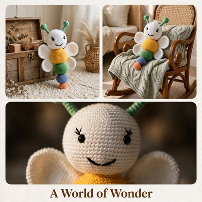 Cute Handmade Butterfly Baby Soft Toy – White Wings & Multicolor Body