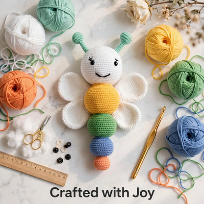 Cute Handmade Butterfly Baby Soft Toy – White Wings & Multicolor Body
