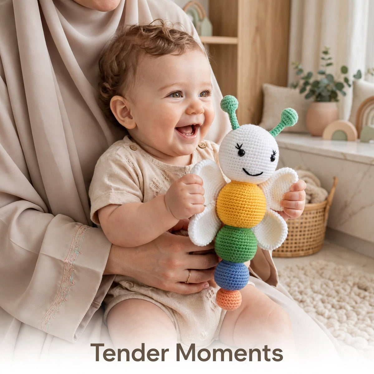 Cute Handmade Butterfly Baby Soft Toy – White Wings & Multicolor Body