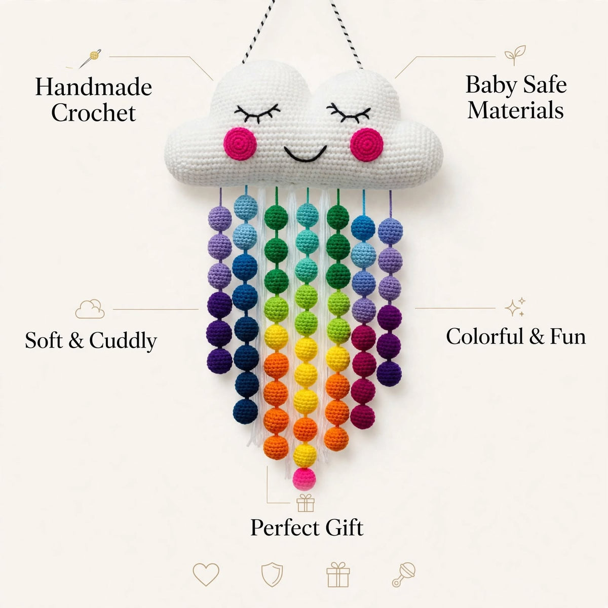 Cute Handmade Rainbow Cloud Baby Hanging – Colorful Hanging Balls