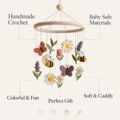 Handmade Crochet Baby Hanging Mobile – Skin Tone Ring with Nature Charms