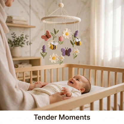 Handmade Crochet Baby Hanging Mobile – Skin Tone Ring with Nature Charms