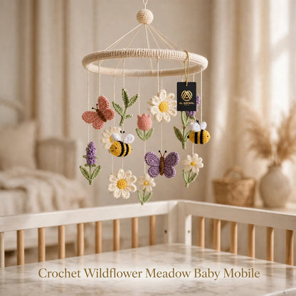 Handmade Crochet Baby Hanging Mobile – Skin Tone Ring with Nature Charms