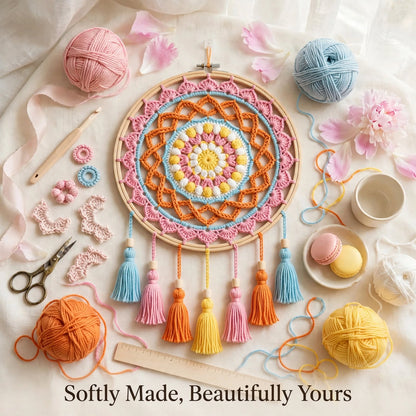 Handmade Crochet Multicolor Mandala Wall Hanging – Woven Design & Colorful Tassels